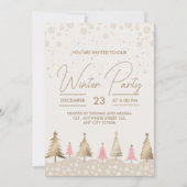 Elegantes Rosa Party Pine Tree Winter Einladung (Vorderseite)