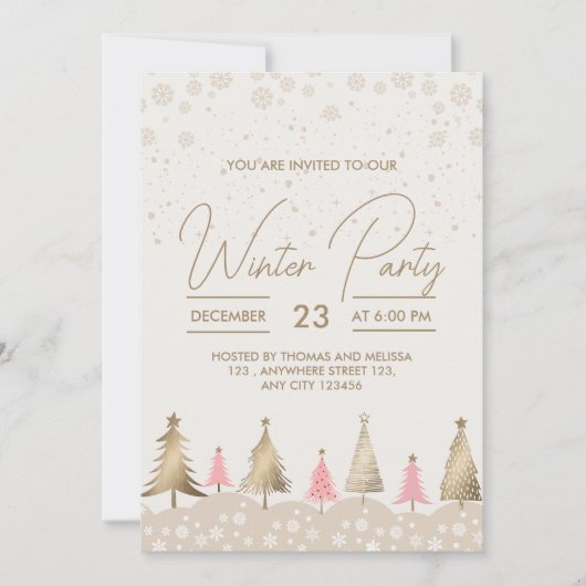 Elegantes Rosa Party Pine Tree Winter Einladung (Vorderseite)