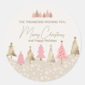 Elegantes Rosa Party Pine Tree Winter Runder Aufkleber (Vorderseite)