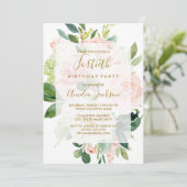 Elegantes rosa Peach Bloom 40. Geburtstags-Party Einladung (Stehend Vorderseite)