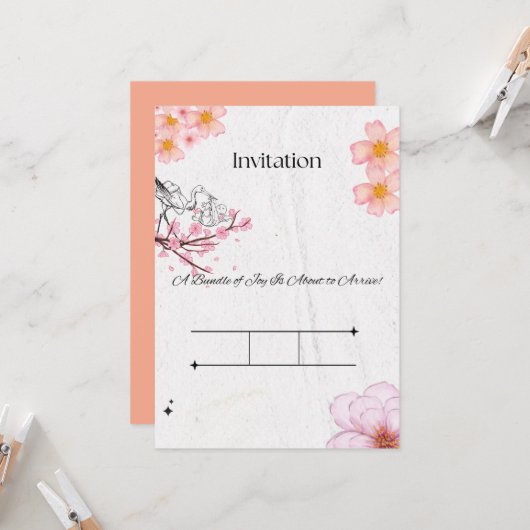 Elegantes rosa Peach Einladung (Vorderseite/Rückseite Beispiel)