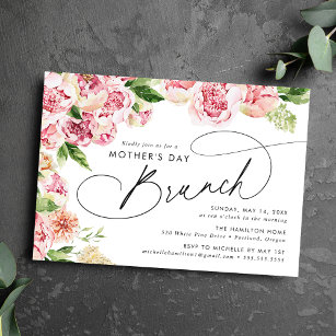 Elegantes Rosa Peonies Mother's Day Brunch Einladung