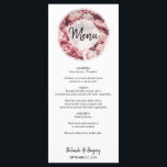 Elegantes Rosa Peonies Wedding Menu Menükarte<br><div class="desc">Dieses Design ist mit einem Haufen rosafarbener Blume gestaltet. Die rosa Tönen der Pfannenbäume und der weiße, halb-opake Rundrahmen umkreisen den Titel. Peonies sind eine beliebte Blume für Hochzeiten, da sie Eleganz und Anmut verleihen. Ein einzigartiges Design, das sich ideal für eine Rosa- oder Peony-inspirierte Hochzeit eignet. Die ausgewählte schwarz-schicke...</div>