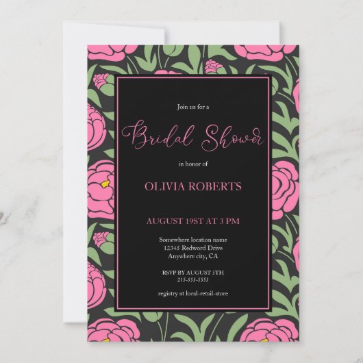 Elegantes Rosa Peony Blume Brautparty Einladung