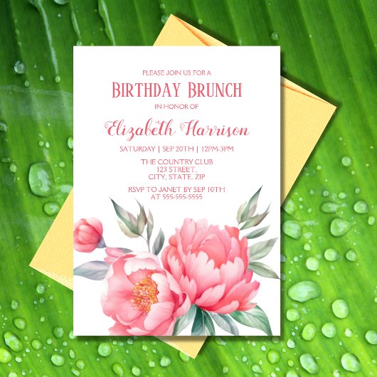 Elegantes rosa Peony Botanical Birthday Brunch Einladung