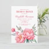 Elegantes rosa Peony Botanical Birthday Brunch Einladung (Stehend Vorderseite)