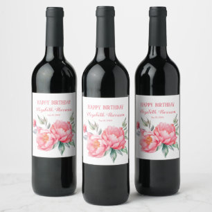 Elegantes rosa Peony Botanical Birthday Brunch Weinetikett