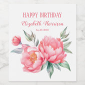 Elegantes rosa Peony Botanical Birthday Brunch Weinetikett (Einzelnes Label)