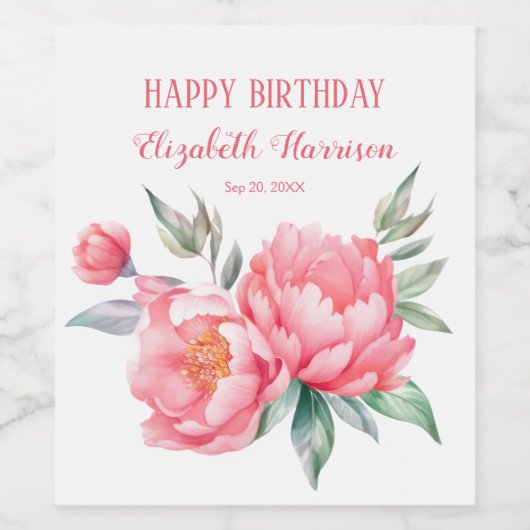Elegantes rosa Peony Botanical Birthday Brunch Weinetikett (Einzelnes Label)