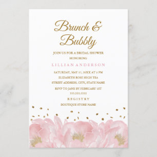 Elegantes Rosa Peony Brunch und Bubbly Brautparty Einladung