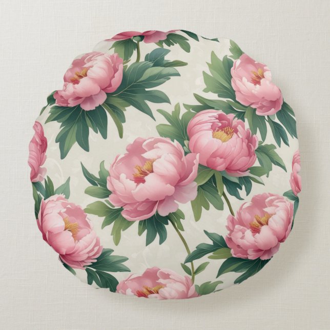 Elegantes rosa Peony Floral Pattern - Zeitloser Bo Rundes Kissen (Vorderseite)