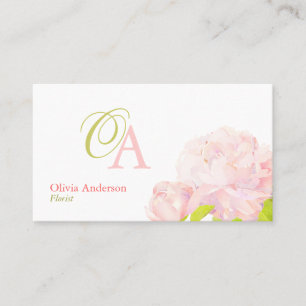 Elegantes Rosa Peony Florist Monogram Visitenkarte