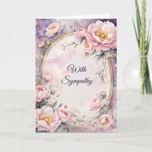 Elegantes Rosa Peony Oval Frame Beileid Karte (Vorderseite)