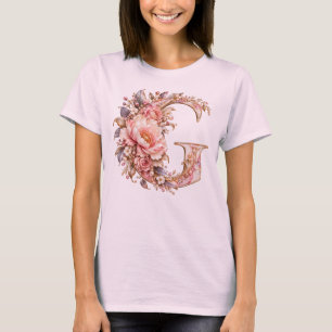 Elegantes Rosa Pfingstrose Florales Monogramm Buch T-Shirt