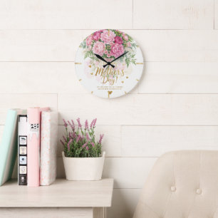 Elegantes rosa Pfingstrosenbouquet Frohen Mutterta Große Wanduhr