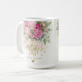 Elegantes rosa Pfingstrosenstrauß Frohen Muttertag Kaffeetasse (Vorderseite Links)
