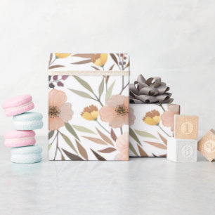 Elegantes Rosa Pfirsich Blumen Botanisches Muster  Geschenkpapier