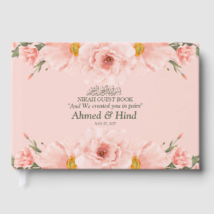 Elegantes Rosa-Pfirsich-Blumen-Hochzeitsandenken  Gästebuch