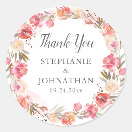 Elegantes rosa Pfirsichfarben Wasserfarbe Vielen D Runder Aufkleber (Vorderseite)