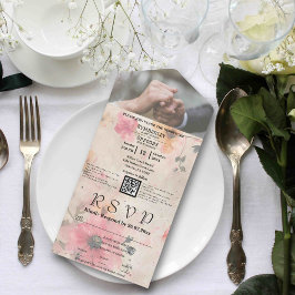 Elegantes rosa Pfirsichfarbenes Foto QR Code All In One Einladung