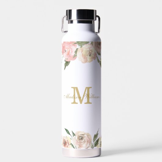 Elegantes Rosa Pink Goldenen Peony Personalisiert Trinkflasche (Vorne)