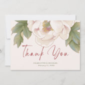 Elegantes Rosa Pink Peony Blume Foto Hochzeit Dankeskarte (Vorderseite)