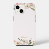 Elegantes Rosa Pink Peony Floral Gold Monogramm iPhone Hülle (Rückseite)