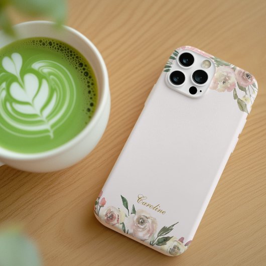 Elegantes Rosa Pink Peony Floral Gold Monogramm iPhone Hülle