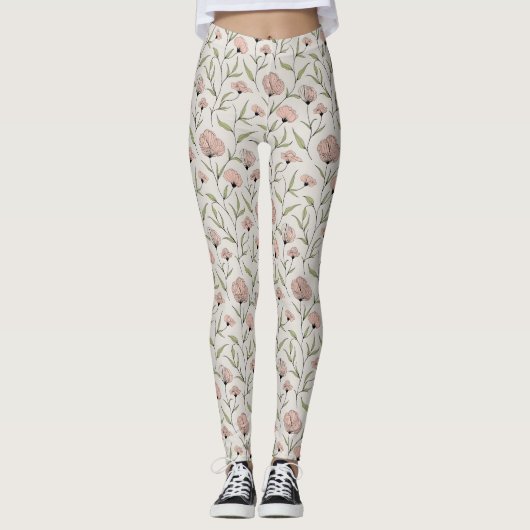 Elegantes rosa Pollenmuster Leggings (Vorderseite)