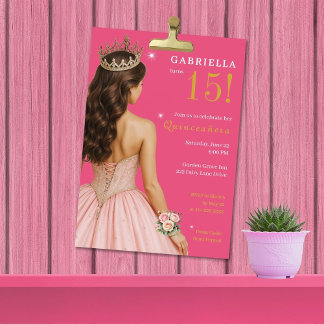 Elegantes rosa Prinzessin Quinceañera Party Einladung