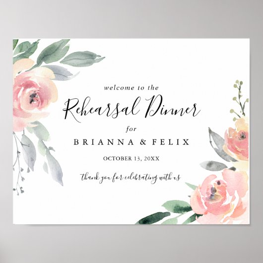 Elegantes Rosa Probe Abendessen Willkommenszeichen Poster (Vorne)