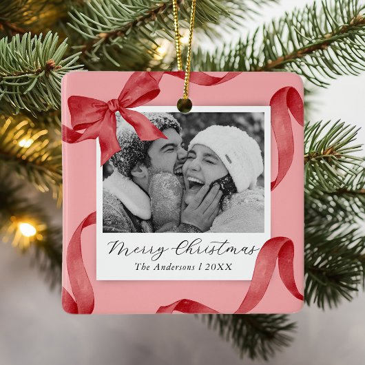 Elegantes Rosa Red Bow Foto Keramikornament