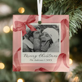 Elegantes Rosa Red Bow Foto Ornament Aus Glas