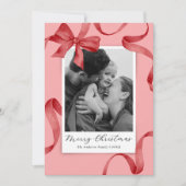 Elegantes Rosa Red Bow Foto Weihnachten (Vorderseite)