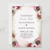 Elegantes Rosa, Red Floral Gold Spanische Nuestra  Einladung (Vorderseite)
