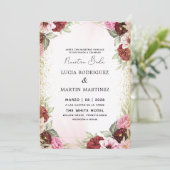 Elegantes Rosa, Red Floral Gold Spanische Nuestra Einladung (Stehend Vorderseite)