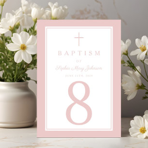 Elegantes rosa religiöses Kreuz Mädchen Taufe Tischnummer