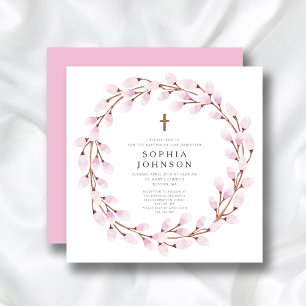 Elegantes rosa religiöses Kreuz Taufe Einladung