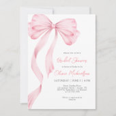 Elegantes rosa Ribbon Bow Coquette Brautparty Einladung (Vorderseite)
