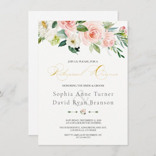 Elegantes Rosa Rosa Blush Probe Abendessen Einladung (Vorne/Hinten)