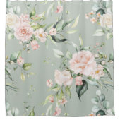 Elegantes Rosa Rosa Eukalyptus Grün Duschvorhang (Vorderseite)