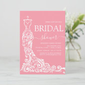Elegantes Rosa Rosa Rosa Gown Brautparty Einladung (Stehend Vorderseite)