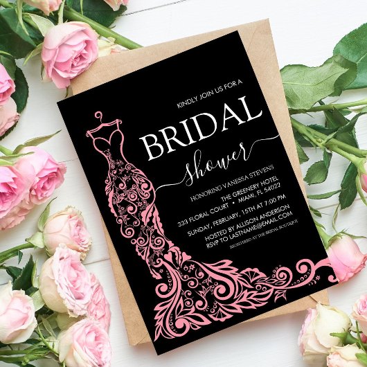 Elegantes Rosa Rosa Rosa Gown Brautparty Einladung