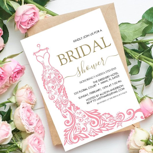 Elegantes Rosa Rosa Rosa Gown Brautparty Einladung