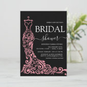 Elegantes Rosa Rosa Rosa Gown Brautparty Einladung (Stehend Vorderseite)