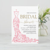 Elegantes Rosa Rosa Rosa Gown Brautparty Einladung (Stehend Vorderseite)