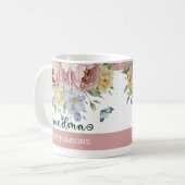Elegantes Rosa Rosa Rosa Rosa Gelbe Frühlingsblüte Kaffeetasse (Vorderseite Links)