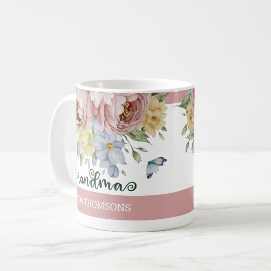 Elegantes Rosa Rosa Rosa Rosa Gelbe Frühlingsblüte Kaffeetasse (Vorderseite Links)