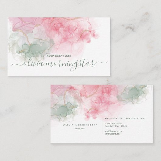 Elegantes Rosa Rosa Tusty Sage Alcohol Tinte Busin Visitenkarte (Vorne/Hinten)