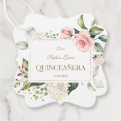 Elegantes Rosa Rosa Weiße Blume Gold Quinceañera Geschenkanhänger (Vorderseite)